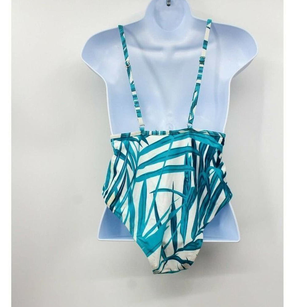 Cupshe Printed Adjustable Strap V-Neck Swimsuit One Piece Tropical Blue White - Picture 6 of 6